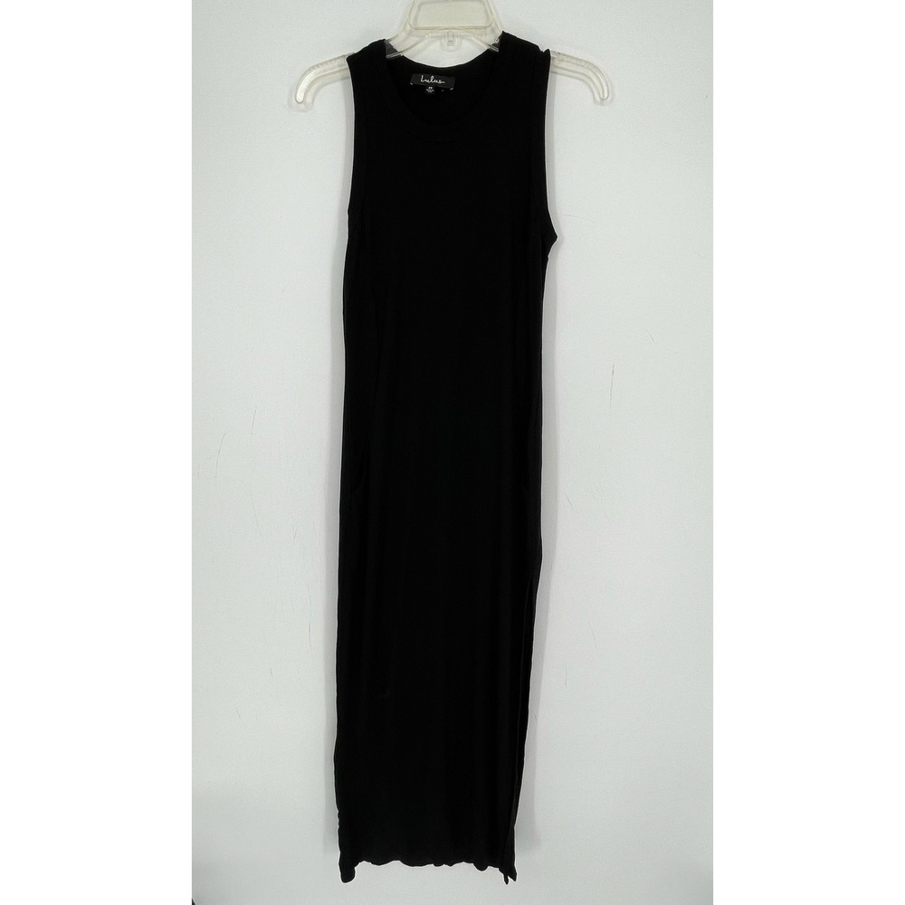 Lulus Women's Black Ribbed Sleeveless Pocket Stretch LBD Long Maxi Dress Size M